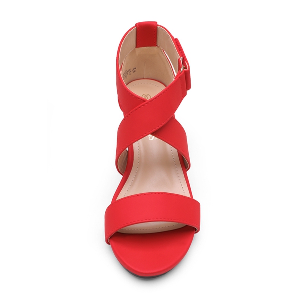 Elastic Ankle Strap Wedge Sandals - RED NUBUCK - 2